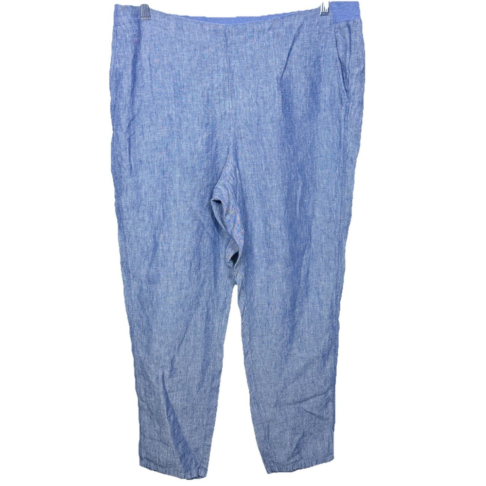 J Jill Love Linen Pants Womens Large Blue Chambray Pull On Crop Casual Chambray